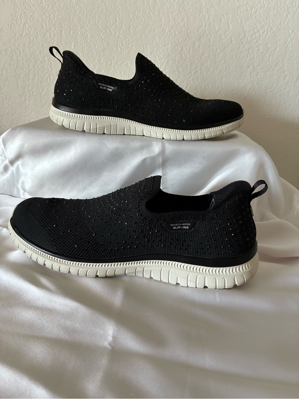 Skechers Black Slip-On Knit Sneakers with Sparkle Studs - Picture 3 of 5